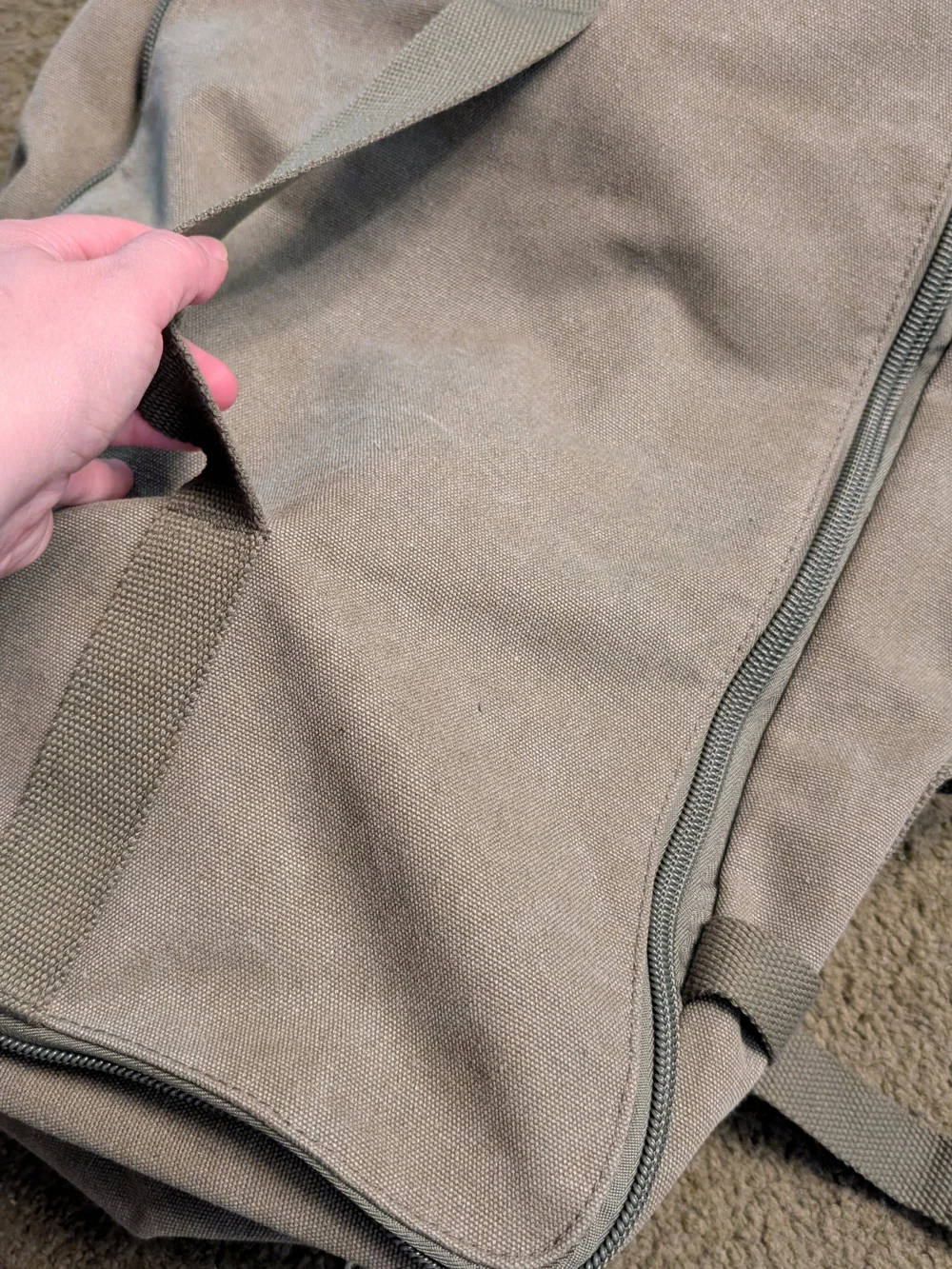 Canvas Travel Backpack in Khaki with Leather Accents - Picture 3 of 13
